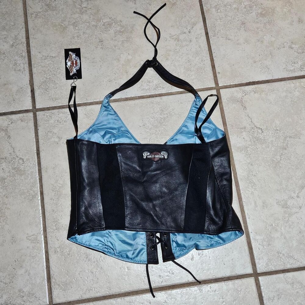 y2k grunge leather Harley Davidson corset halter top deadstock - Picture 3 of 6